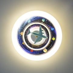 Aeyee Planet Ceiling Light Fixtures, Kids Room Space Ceiling Light with Clear Acrylic Shade, Modern LED Round Ceiling Lamp for Kid's Bedroom Nursery