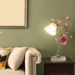 Aeyee Floral Table Lamp, Elegant Bedside Nightstand Lamps with Glass Shade, Girls Night Light for Small Desk Bedroom Living Room