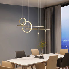 Aeyee LED Pendant Light Fixture, Modern Dining Room Island Chandelier with Spotlights, Dimmable 2 Rings Hanging Light for Kitchen Office