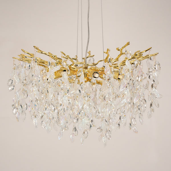Aeyee Contemporary Crystal Chandelier, Gold Tree Branch Chandelier, Glass Pendant Light Fixture, Rainbow Glass Hanging Light, Adjustable Pendant Lights