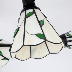 Aeyee Tiffany Ceiling Light, Classy Stained Glass Flush Mount Ceiling Light with Green / blue Leaves, Retro Ceiling Lamp for Living Room Bedroom