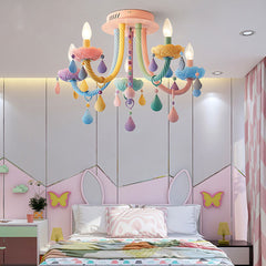 Aeyee Colorful Candle Flush Mount Ceiling Light, Kid's Bedroom Ceiling Light Fixture, 5 Lights Macaron Ceiling Lamp