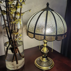 Aeyee Brass Table Lamp, Mid Century Bedside Lamp, Glass Desk Lamp, Elegant Reading Light for Bedroom Nightstand