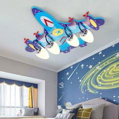 Aeyee Airplane Flush Mount Ceiling Light, 4 Lights Children's Bedroom Ceiling Light Fixture, 28'' Blue LED Ceiling Lamp