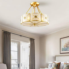 Aeyee Brass Semi-Flush Mount Ceiling Light with Flower Decoration, Elegant Glass Ceiling Light Fixture for Living Room Hall Bedroom