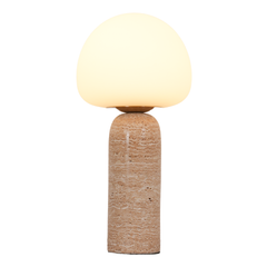 Aeyee Modern Marble Table Lamp with Frosted Glass Shade, Cute Glass Globe Night Light, Natural Yellow Travertine Desk Lamp for Bedroom Living Room (Beige)