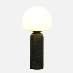 Aeyee Modern Marble Table Lamp with Frosted Glass Shade, Cute Glass Globe Night Light, Natural Yellow Travertine Desk Lamp for Bedroom Living Room (Beige)