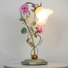 Aeyee Floral Table Lamp, Elegant Bedside Nightstand Lamps with Glass Shade, Girls Night Light for Small Desk Bedroom Living Room