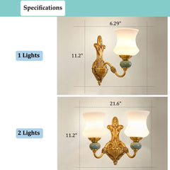 Rustic Glass Wall Sconces - Aeyee Vintage Style Bedside Wall Lamp with Ceramic Decoration,Brass Simple Wall Light for Kitchen Bathroom