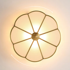 Aeyee Brass Semi-Flush Mount Ceiling Light with Flower Decoration, Elegant Glass Ceiling Light Fixture for Living Room Hall Bedroom