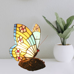 Aeyee Retro Butterfly Table Lamp, Handcrafted Night Light, Elegant Stained Glass Desk Lamp for Bedroom Nightstand