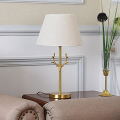 Aeyee Fabric Table Lamp Antler Desk Lamp Vintage Nightstand Night Light Tapered Drum Bedside Lamp for Bedroom Living Room