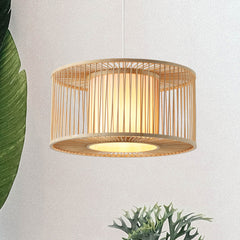 Bamboo Pendant Light Fixture - Aeyee 1 Light Rattan Pendant Lamp Drum Shaped Woven Hanging Light for Kitchen Island Nursery