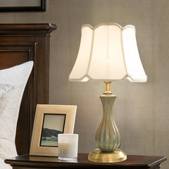 Aeyee Modern Ceramic Table Lamp Accent Desk Lamp with Fabric Shade Elegant Bedside Desk Nightstand Lamp for Bedroom Living Room Study Room