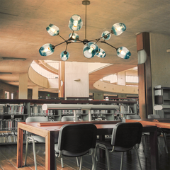 Aeyee Sputnik Glass Chandelier, Modern 10 Lights Pendant Light Fixture, Mid-Century Blue Glass Hanging Light for Dining Room Living Room