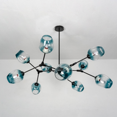 Aeyee Sputnik Glass Chandelier, Modern 10 Lights Pendant Light Fixture, Mid-Century Blue Glass Hanging Light for Dining Room Living Room