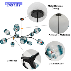 Aeyee Sputnik Glass Chandelier, Modern 10 Lights Pendant Light Fixture, Mid-Century Blue Glass Hanging Light for Dining Room Living Room
