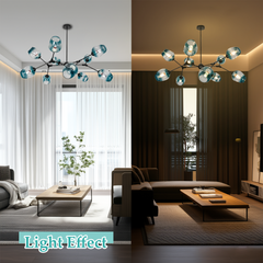 Aeyee Sputnik Glass Chandelier, Modern 10 Lights Pendant Light Fixture, Mid-Century Blue Glass Hanging Light for Dining Room Living Room