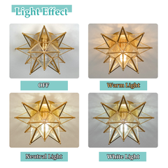 Aeyee Moravian Star Ceiling Light, Moroccan Flush Mount Ceiling Lighting with Seeded Glass Shade, Elegant Star Light for Hall Entryway Hallway