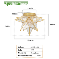 Aeyee Moravian Star Ceiling Light, Moroccan Flush Mount Ceiling Lighting with Seeded Glass Shade, Elegant Star Light for Hall Entryway Hallway