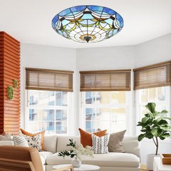 Aeyee Tiffany Ceiling Light, Antique Stained Glass Flush Mount Ceiling Light