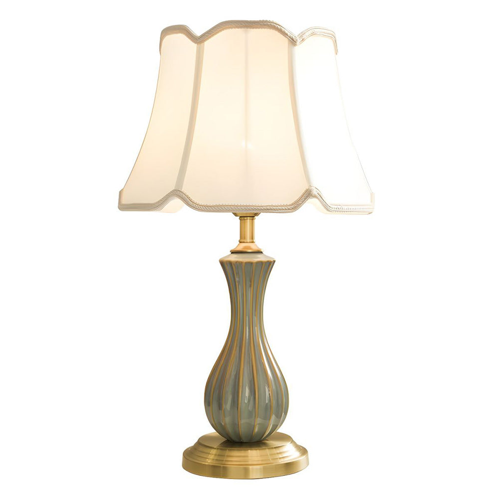 Aeyee Modern Ceramic Table Lamp Accent Desk Lamp with Fabric Shade Elegant Bedside Desk Nightstand Lamp for Bedroom Living Room Study Room