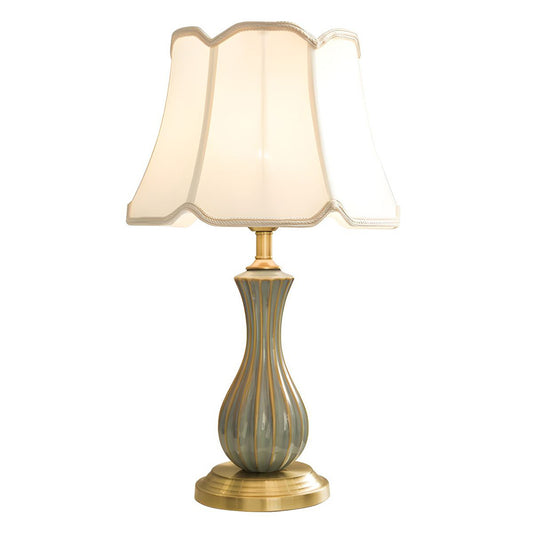 Aeyee Modern Ceramic Table Lamp Accent Desk Lamp with Fabric Shade Elegant Bedside Desk Nightstand Lamp for Bedroom Living Room Study Room