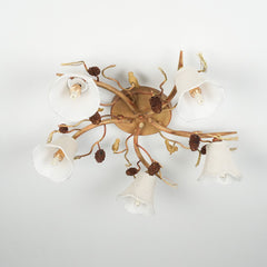Aeyee Rustic Bird Semi Flush Mount Ceiling Light, Classic Branches Ceiling Light with Fabric Linen Shade, Vintage Pine Cones Ceiling Lamp