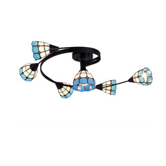 Aeyee Tiffany Ceiling Light, Classy Stained Glass Flush Mount Ceiling Light with Green / blue Leaves, Retro Ceiling Lamp for Living Room Bedroom