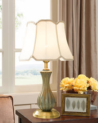 Aeyee Modern Ceramic Table Lamp Accent Desk Lamp with Fabric Shade Elegant Bedside Desk Nightstand Lamp for Bedroom Living Room Study Room
