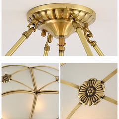 Aeyee Brass Semi-Flush Mount Ceiling Light with Flower Decoration, Elegant Glass Ceiling Light Fixture for Living Room Hall Bedroom