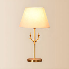 Aeyee Fabric Table Lamp Antler Desk Lamp Vintage Nightstand Night Light Tapered Drum Bedside Lamp for Bedroom Living Room
