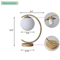Aeyee Globe Bedside Lamp, Cute Glass Night Light with Wood Base, Mid Century Ball Table Lamp for Bedroom Nightstand