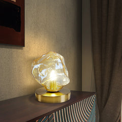 Aeyee Modern Glass Table Lamp Ice Cubes Shaped Bedside Nightstand Lamp Small Decorative Night Light for Bedroom Living Room Amber Finish