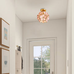 Aeyee Flower Ceiling Light Fixtures, Cute Small Stained Glass Semi Flush Mount Ceiling Lamp for Hallway, Entryway