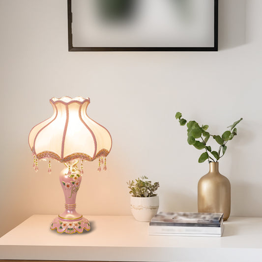 Aeyee Cute Table Lamp with Fabric Lampshade, Antique Flower Decorative Bedside Desk Nightstand Lamp, Handmade Night Light for Bedroom Living Room