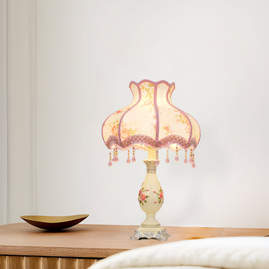 Aeyee Cute Table Lamp with Fabric Lampshade, Antique Flower Decorative Bedside Desk Nightstand Lamp, Handmade Night Light for Bedroom Living Room