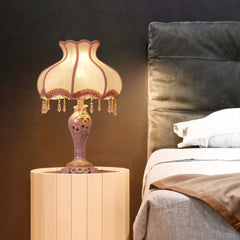 Aeyee Cute Table Lamp with Fabric Lampshade, Antique Flower Decorative Bedside Desk Nightstand Lamp, Handmade Night Light for Bedroom Living Room