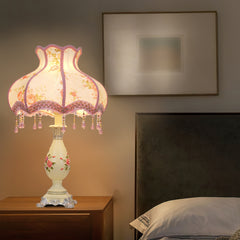 Aeyee Cute Table Lamp with Fabric Lampshade, Antique Flower Decorative Bedside Desk Nightstand Lamp, Handmade Night Light for Bedroom Living Room