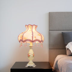 Aeyee Cute Table Lamp with Fabric Lampshade, Antique Flower Decorative Bedside Desk Nightstand Lamp, Handmade Night Light for Bedroom Living Room