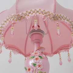 Aeyee Cute Table Lamp with Fabric Lampshade, Antique Flower Decorative Bedside Desk Nightstand Lamp, Handmade Night Light for Bedroom Living Room