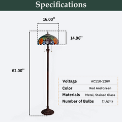 Aeyee Tiffany Style Floor Lamp Stained Glass Standing Lamp Colourful Flower Reading Light Vintage Corner Lamp for Living Room Bedroom Home Office