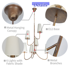 Aeyee Modern Chandeliers, Classic Multi-Layered Pendant Light Fixture, Height Adjustable, 6 Lights Elegant Pendant Light with Fabric Shade for Bedroom Living Room