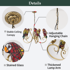 Aeyee Tiffany Style Chandelier Stained Glass Pendant Light Fixture Parrot Chandelier Vintage Glass Hanging Light for Dining Room Living Room Foyer