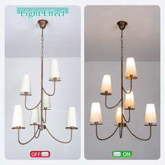 Aeyee Modern Chandeliers, Classic Multi-Layered Pendant Light Fixture, Height Adjustable, 6 Lights Elegant Pendant Light with Fabric Shade for Bedroom Living Room