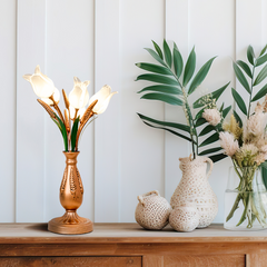Aeyee Classic Style Table Lamp with Flower Glass Shade, Elegant Flower Night Light, Art Deco Accent Table Lamp for Bedroom Living Room