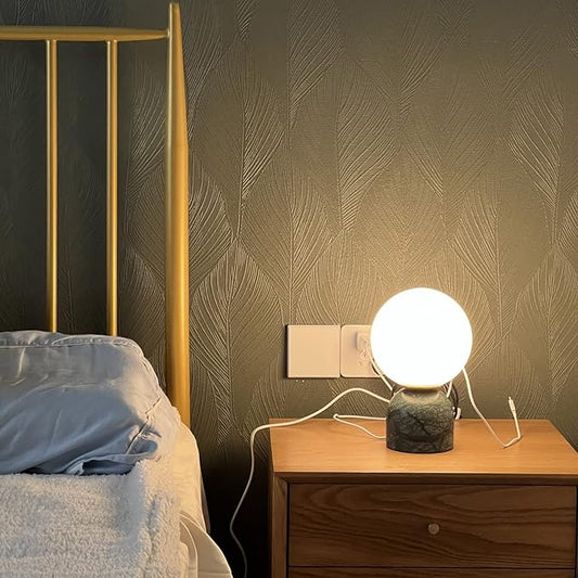 Aeyee Globe Bedside Lamp, Modern Cute Night Light with Glass Shade, Marble Base, Small Table Lamp for Bedroom