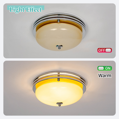 Aeyee Mid Century Glass Ceiling Light Fixtures, 15.7 inch Cream Colored Glass Ceiling lamp, Modern and Antique Round Semi Flush Mount Ceiling Light for Bedroom, Kitchen, Hallway
