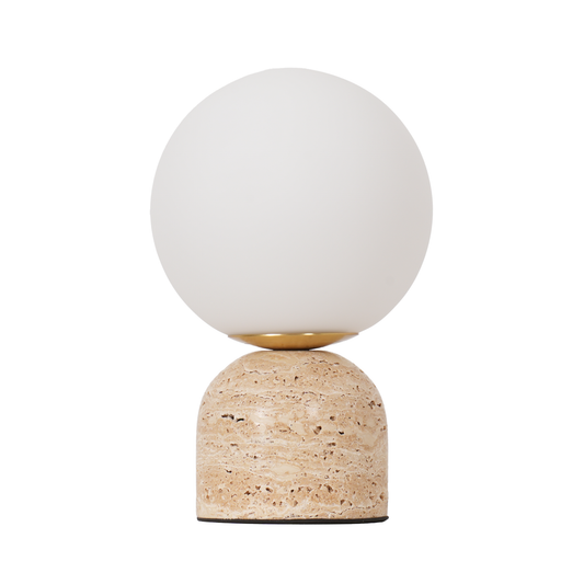 Aeyee Modern Stone Table Lamp with Frosted Glass Shade, Cute Glass Globe Night Light, Natural Yellow Travertine Table Lamp for Bedroom Living Room