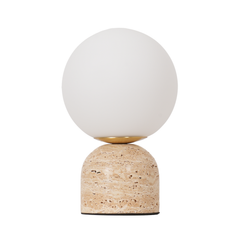 Aeyee Modern Stone Table Lamp with Frosted Glass Shade, Cute Glass Globe Night Light, Natural Yellow Travertine Table Lamp for Bedroom Living Room